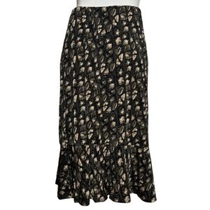 Vintage Women's‎ Black Beige Abstract Print Midi Skirt Small Ruffle Hem
